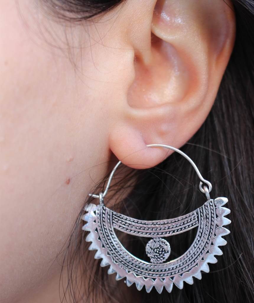 Silver Boat Statement Earrings