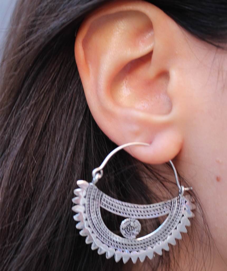 Silver Boat Statement Earrings
