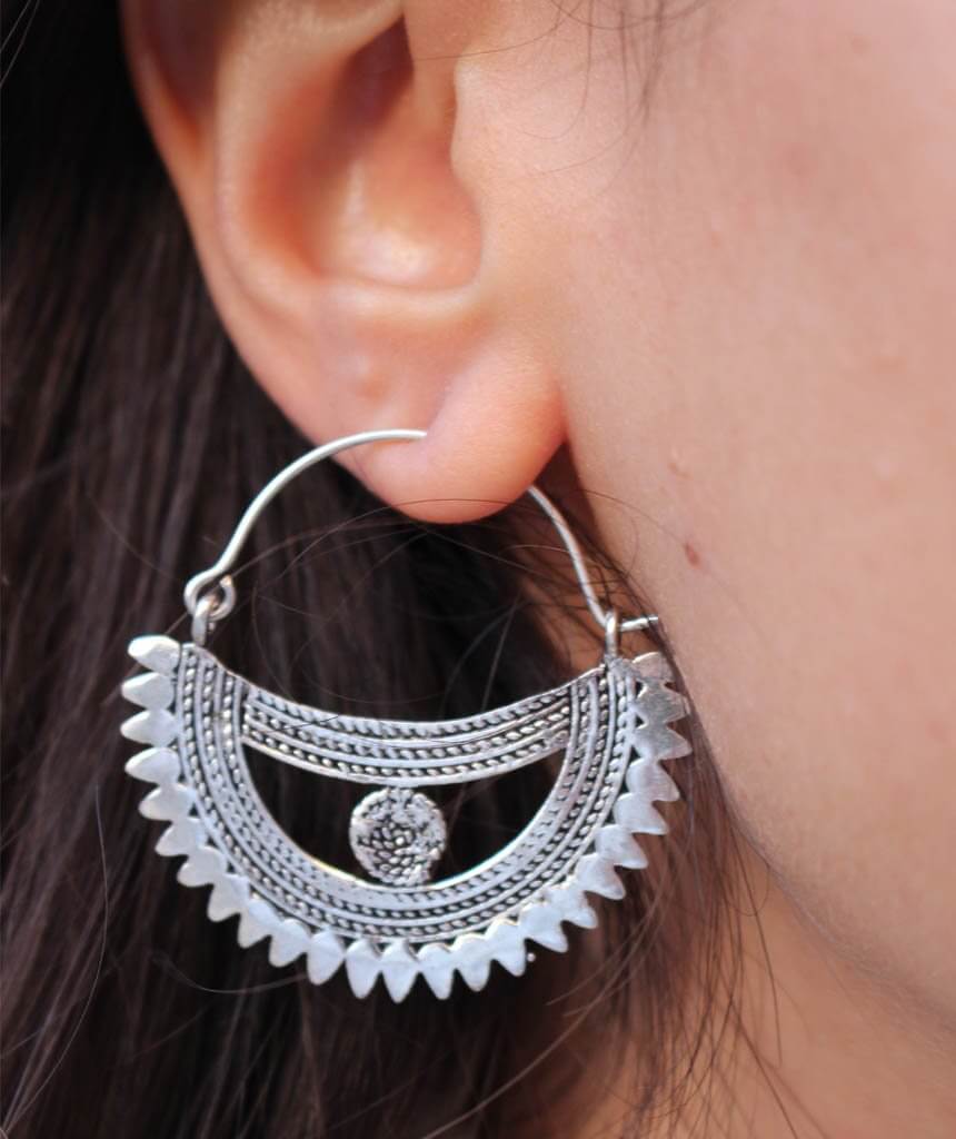 Silver Boat Statement Earrings