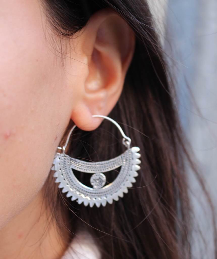 Silver Boat Statement Earrings