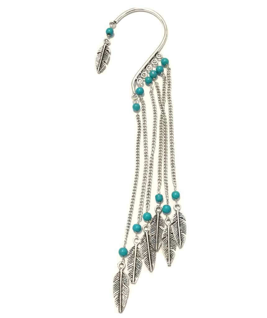 Silver Boho Earcuff Feathers with Beads