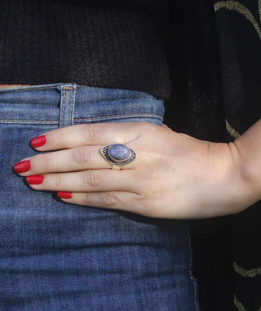 Silver Boho Ring with Blue Stone