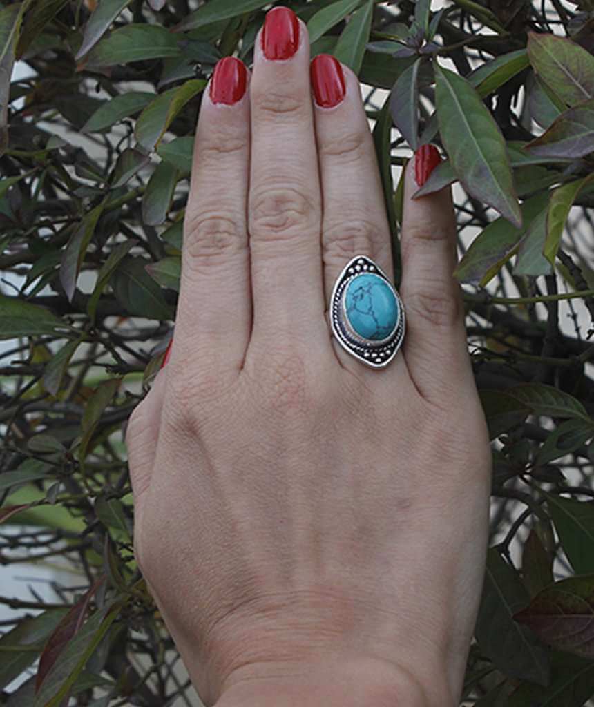 Silver Boho Ring with Turquoise Stone