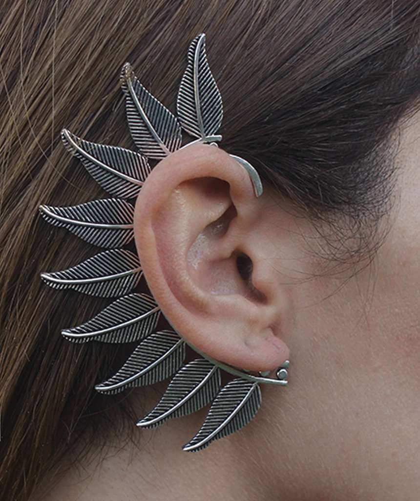 Silver Bold Boho Leaf Earcuff