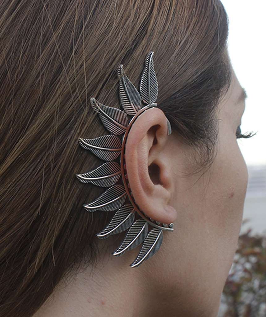 Silver Bold Boho Leaf Earcuff