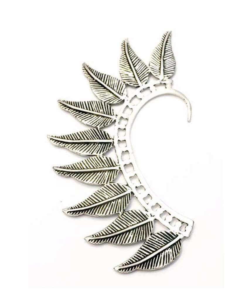 Silver Bold Boho Leaf Earcuff
