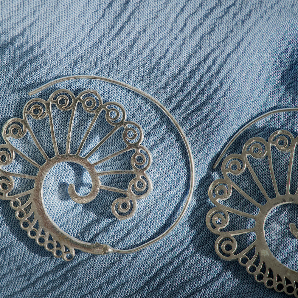 Silver Circular Peacock Earrings