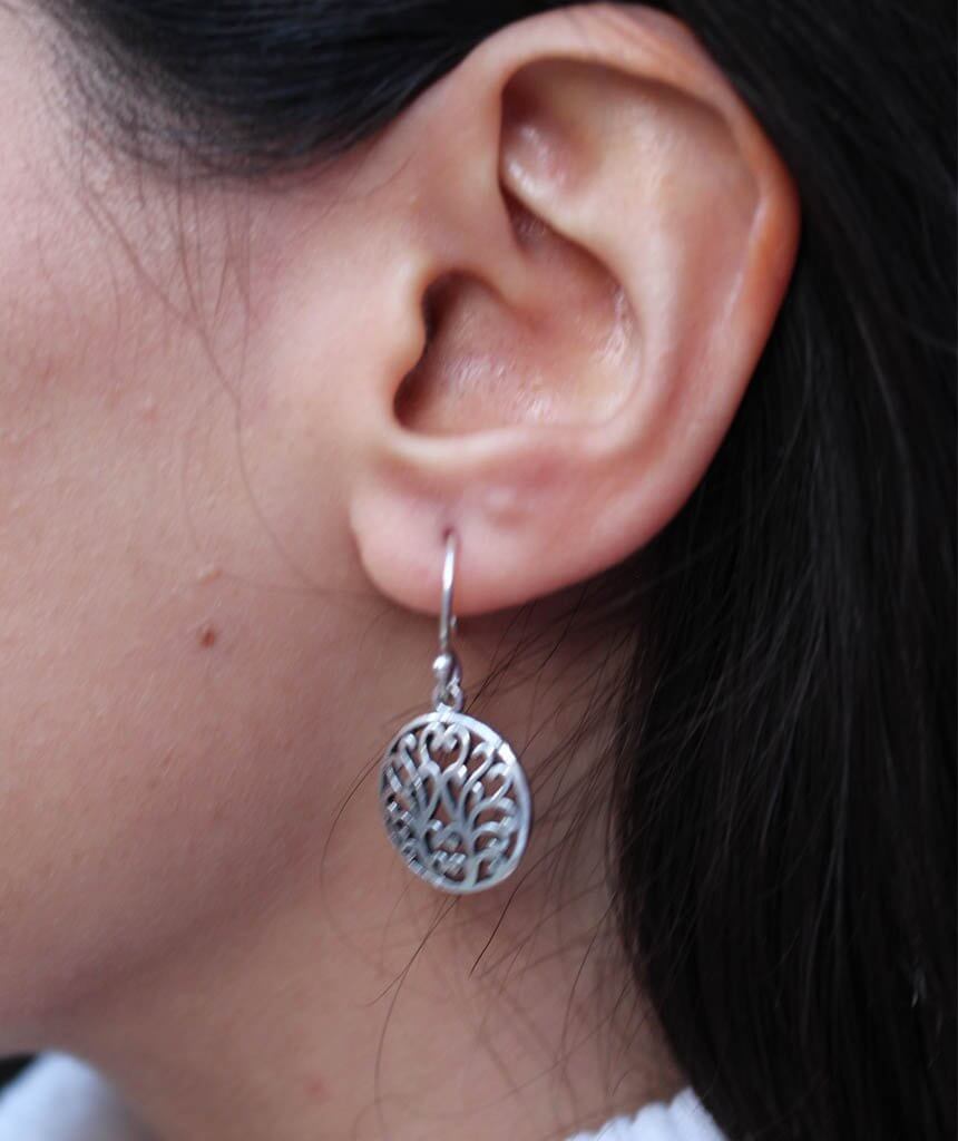 Silver Floral Drop Circle Earrings