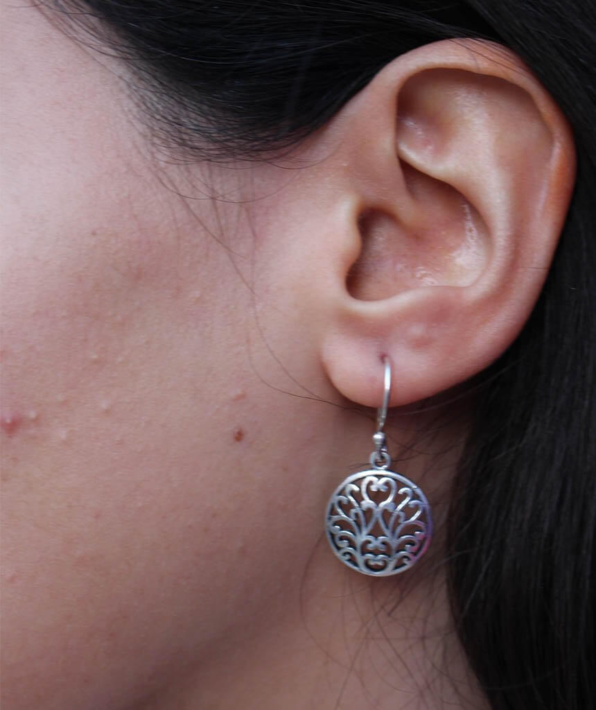 Silver Floral Drop Circle Earrings