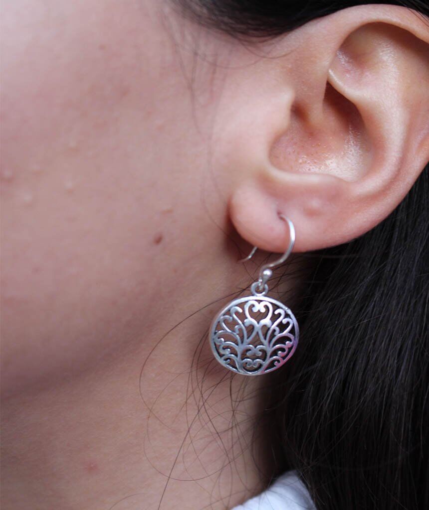 Silver Floral Drop Circle Earrings
