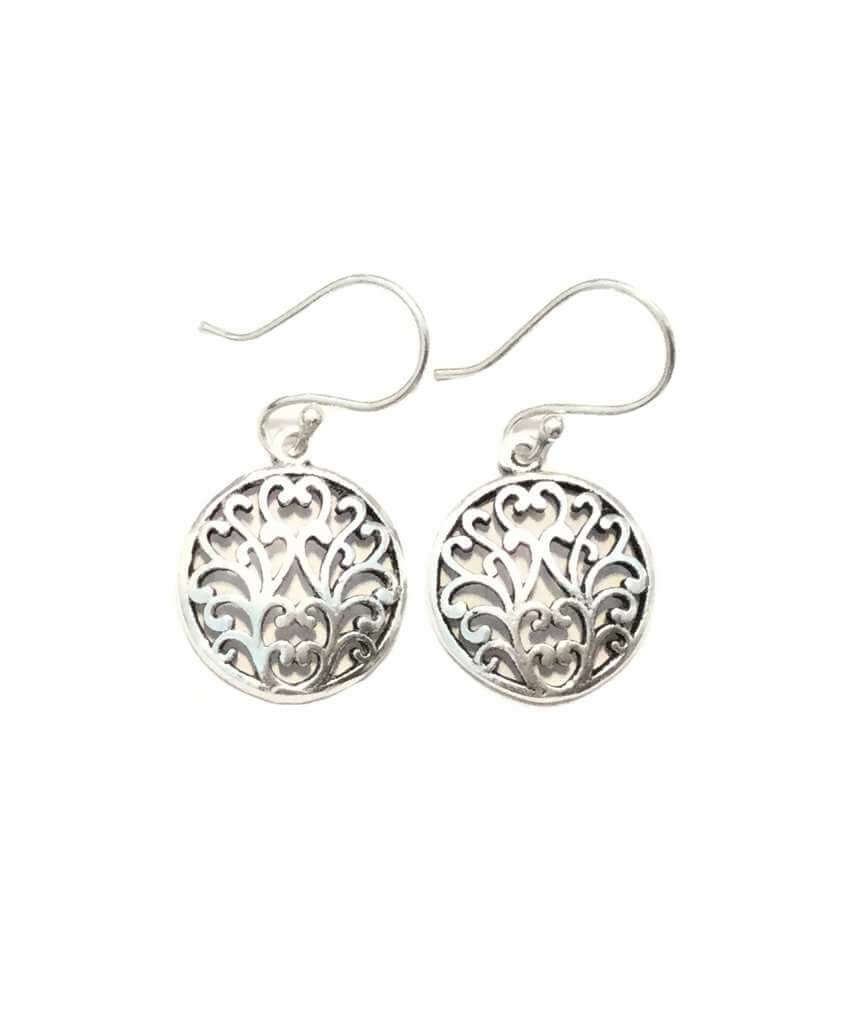 Silver Floral Drop Circle Earrings