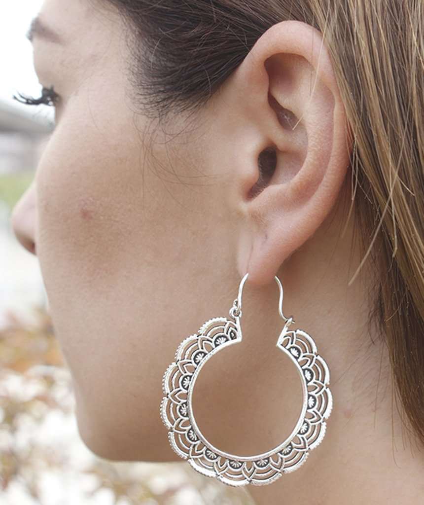 Silver Floral Hoop Earrings