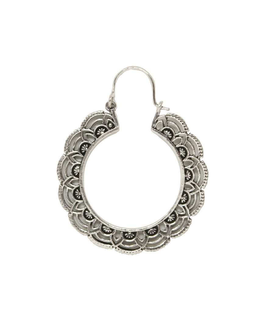 Silver Floral Hoop Earrings