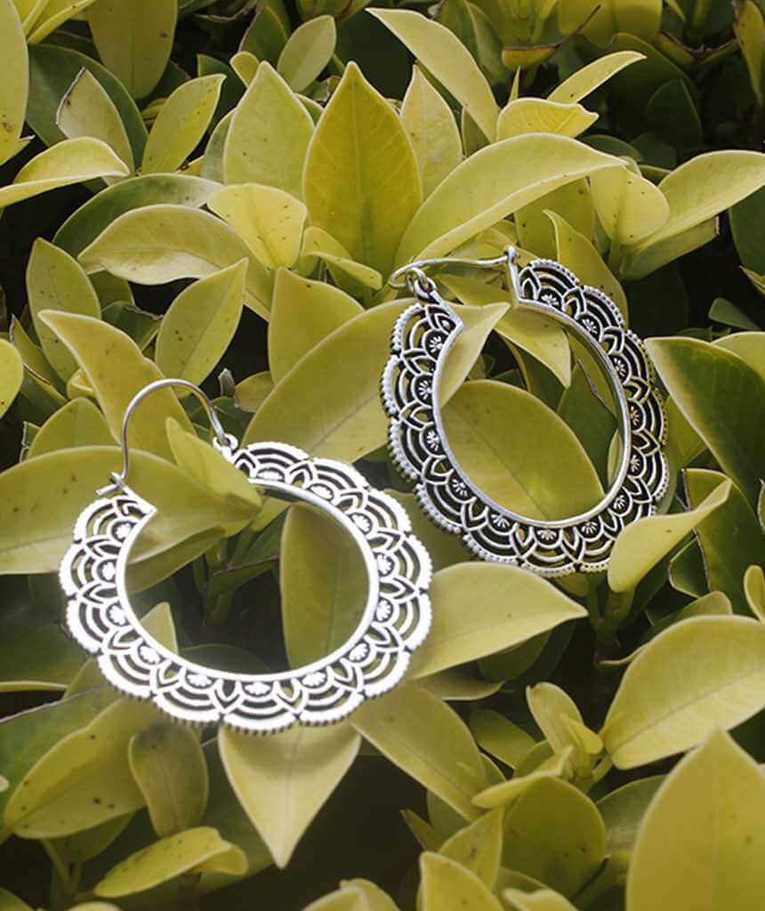 Silver Floral Hoop Earrings