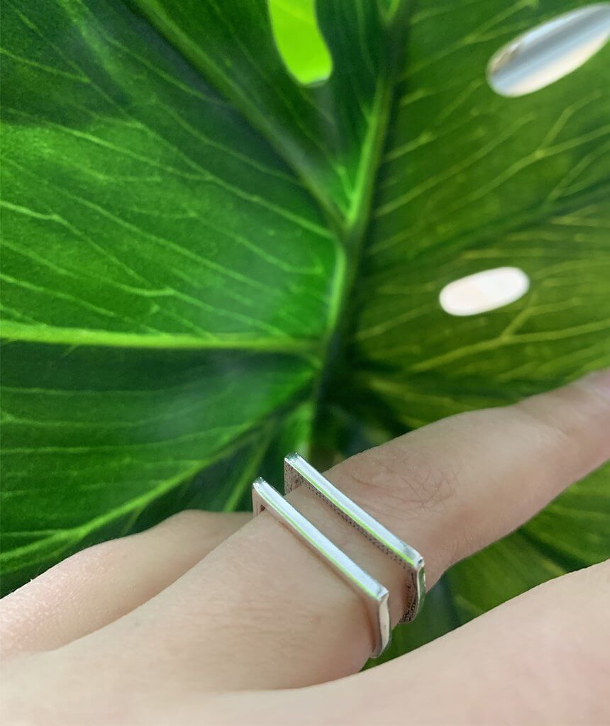 Silver Geometric Square Ring