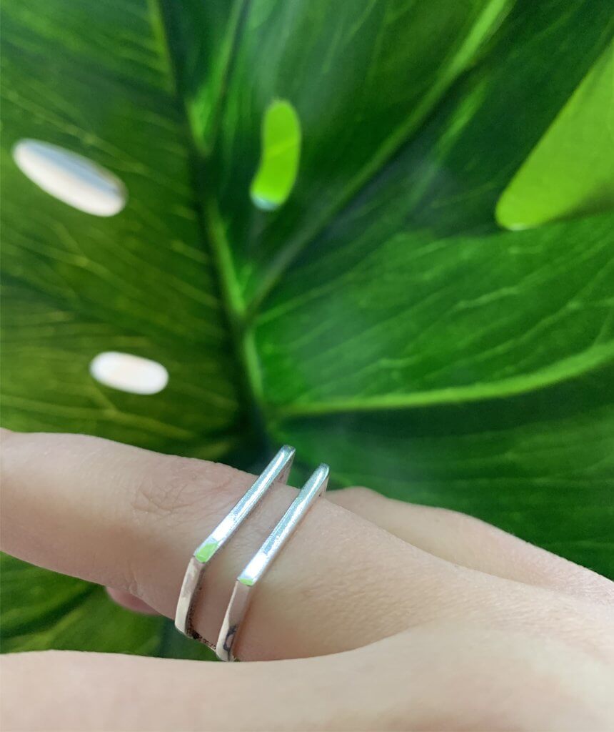 Silver Geometric Square Ring