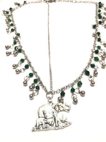 Silver Green Elephant HeadChain