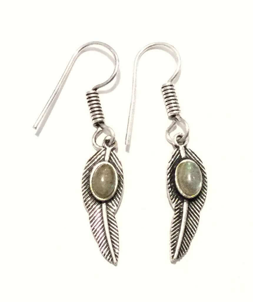 Silver Grey Leaf Dangling Earrings