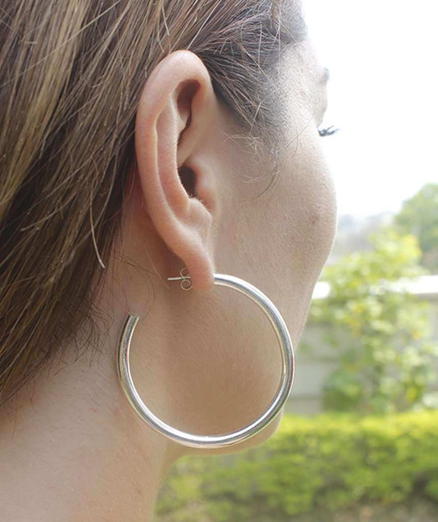 Silver Large Basic Semi-Open Hoop Earrings