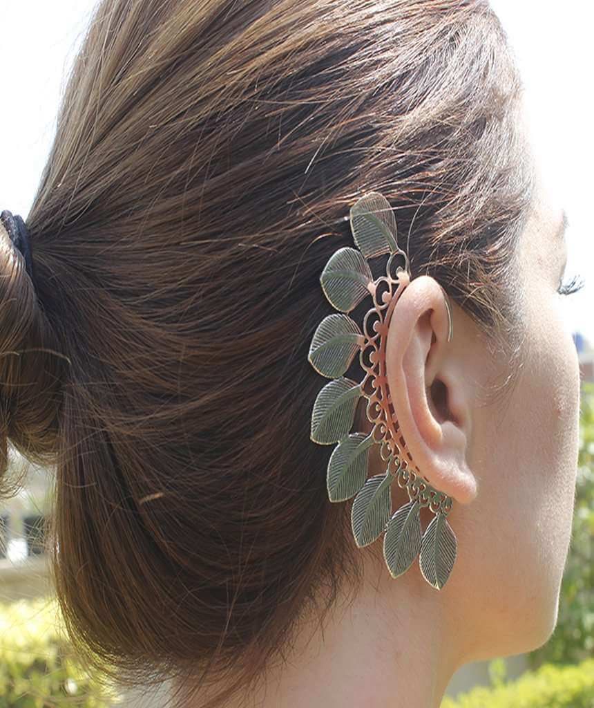 Silver Large Boho Feathers Earcuff
