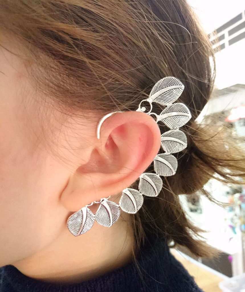 Silver Large Boho Feathers Earcuff
