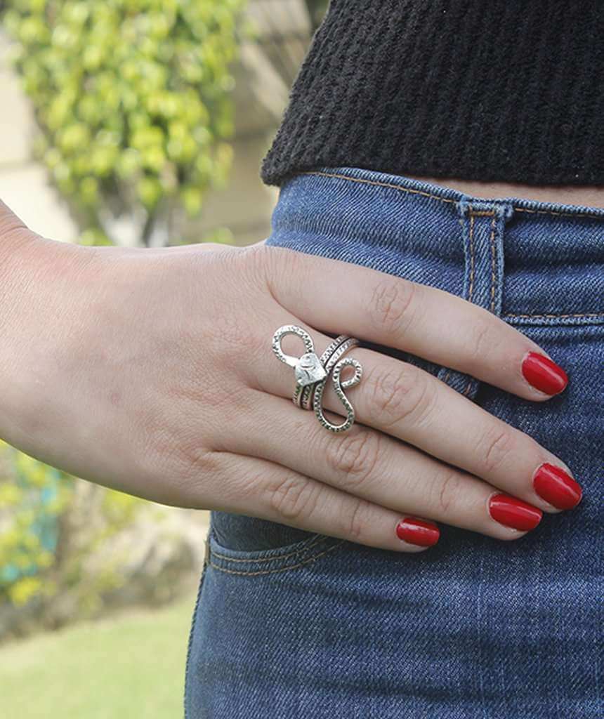 Silver Long Snake Statement Ring