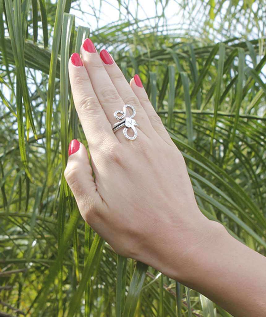 Silver Long Snake Statement Ring