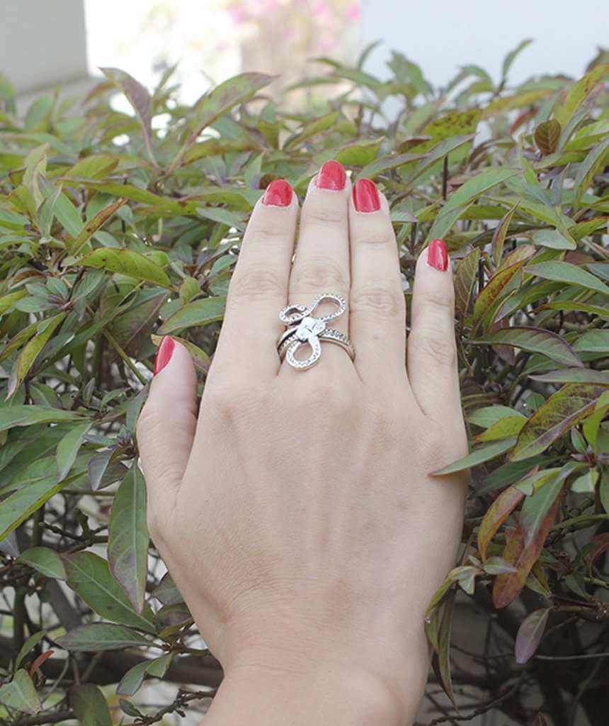 Silver Long Snake Statement Ring