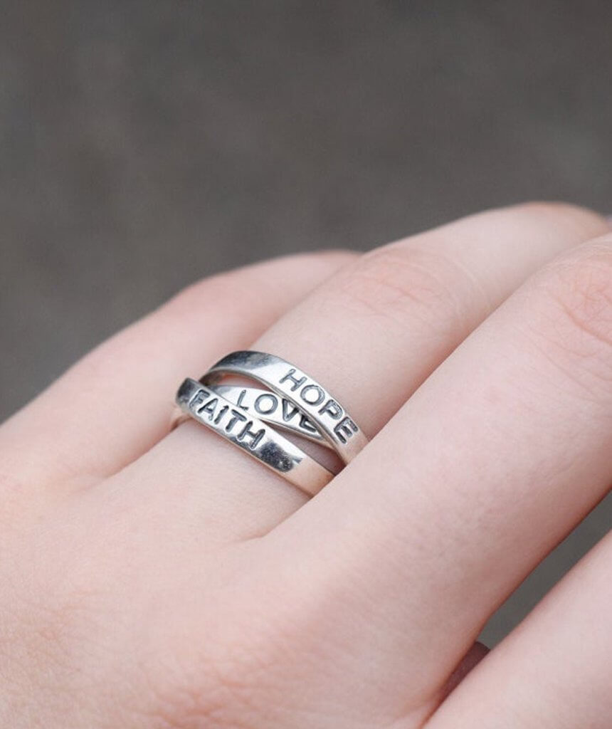 Silver Love, Faith, Hope Ring