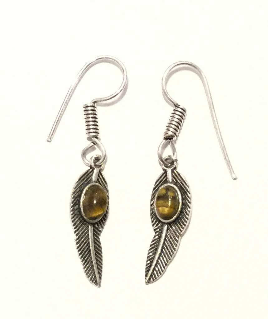 Silver Maroon Leaf Dangling Earrings