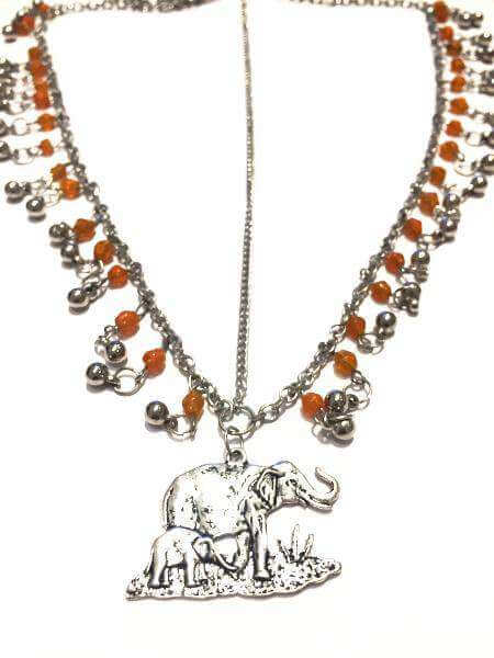 Silver Orange Elephant HeadChain