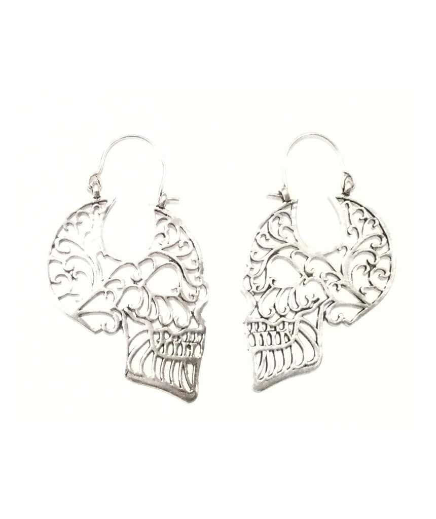 Silver Skull Drop Earrings