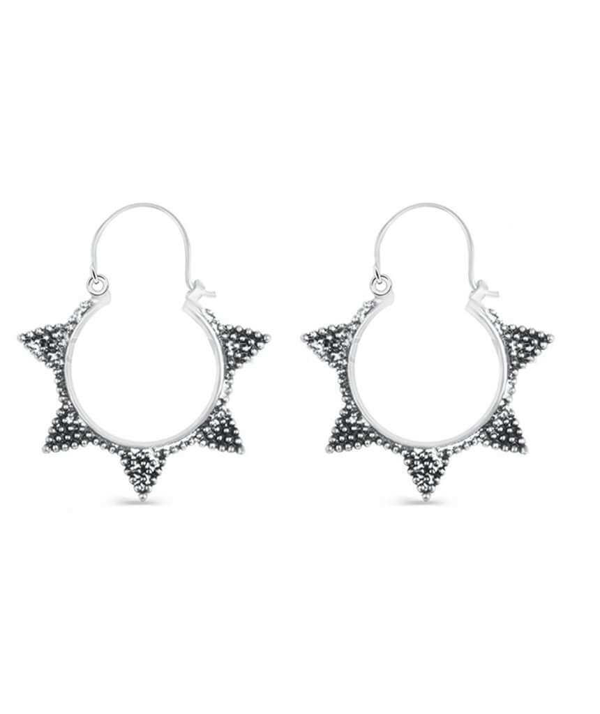 Silver Spiked Sun Hoop Earrings