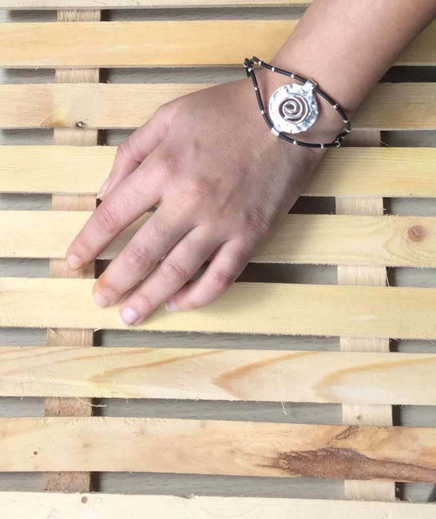 Silver Spiral Leather Bracelet