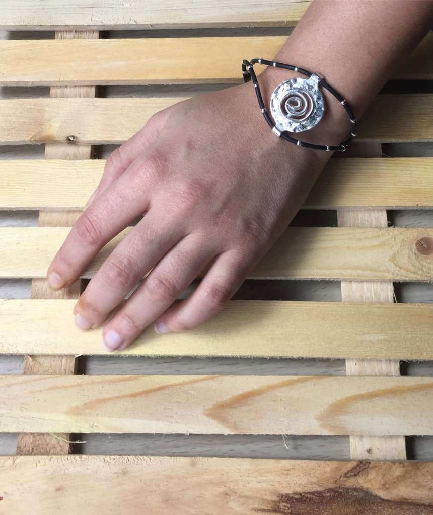 Silver Spiral Leather Bracelet