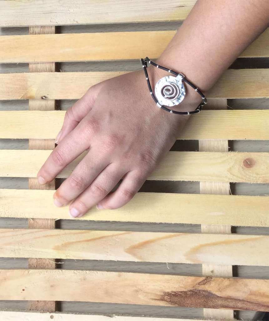 Silver Spiral Leather Bracelet
