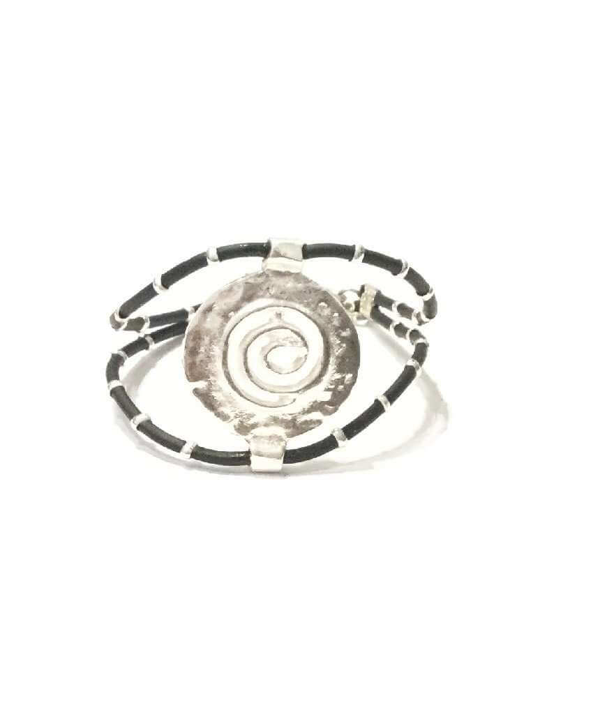Silver Spiral Leather Bracelet