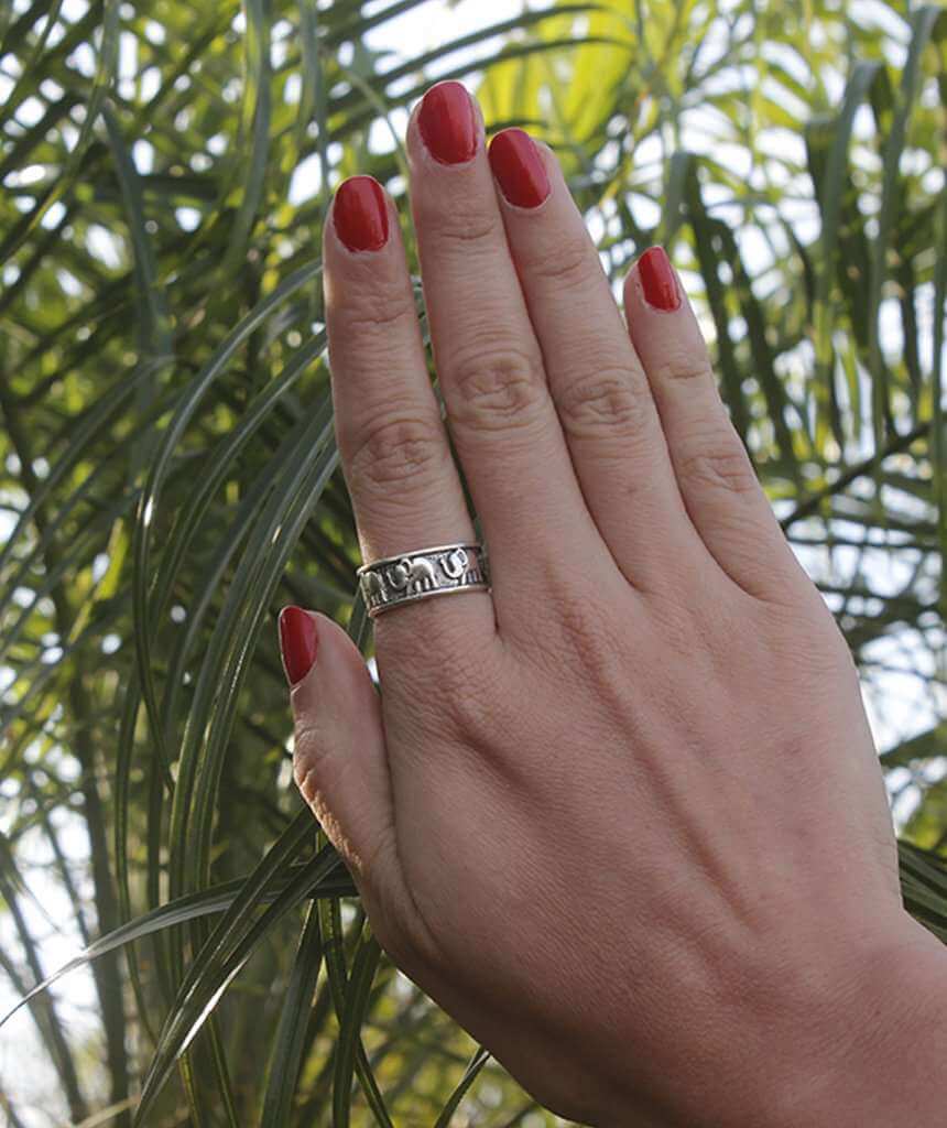 Silver Walking Elephants Ring