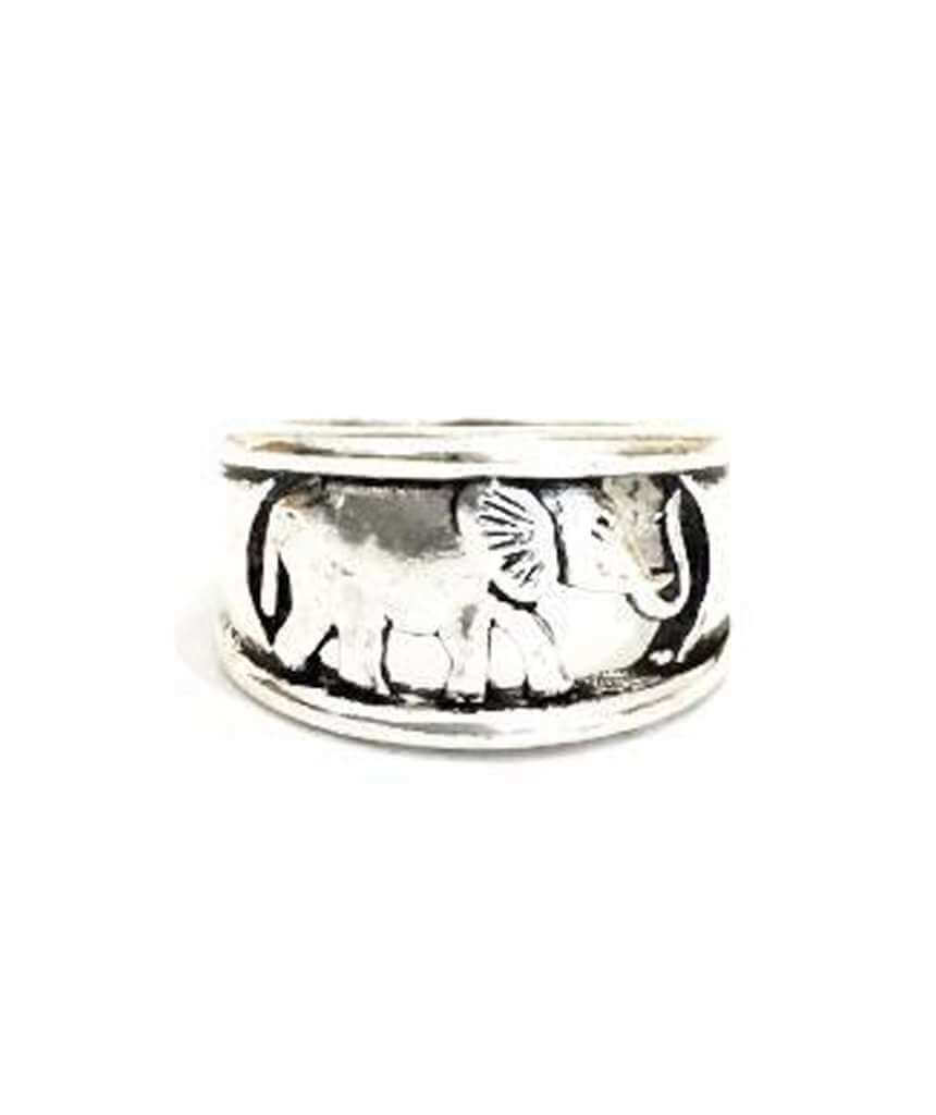 Silver Walking With Elephants Ring
