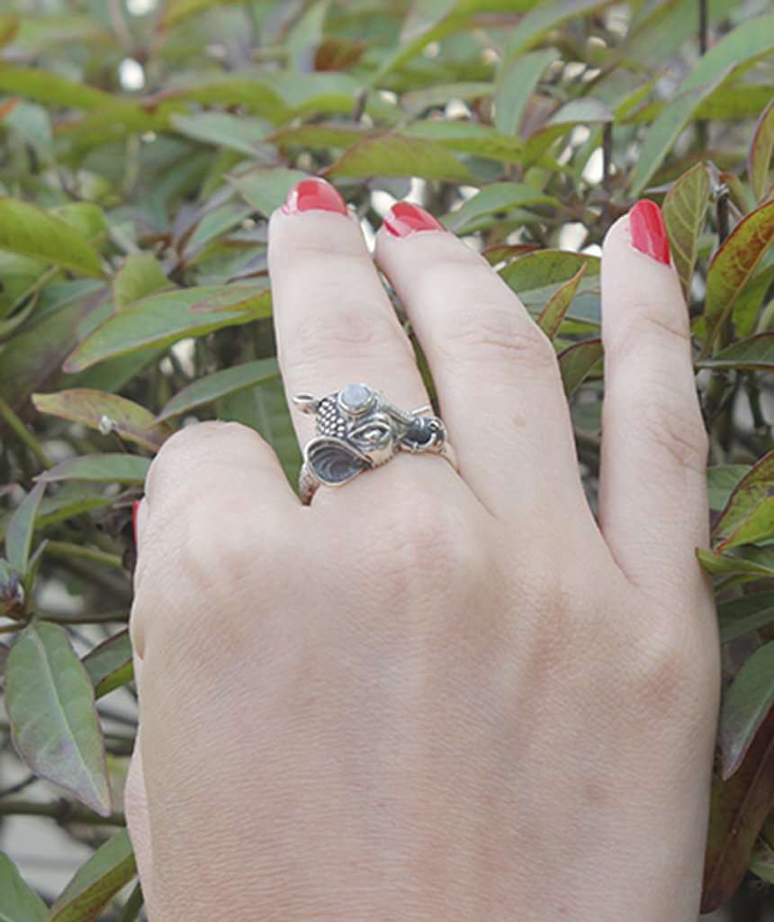 Silver & White Elephant Ring with Semi Precious Stone