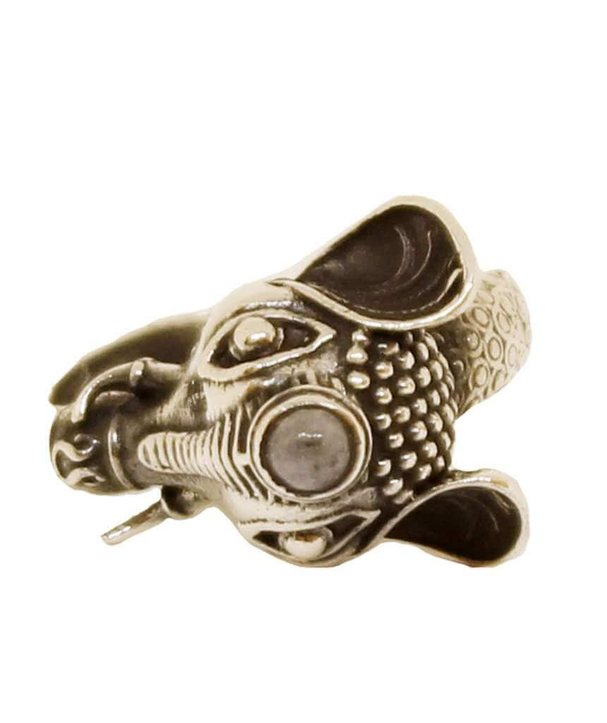 Silver & White Elephant Ring with Semi Precious Stone