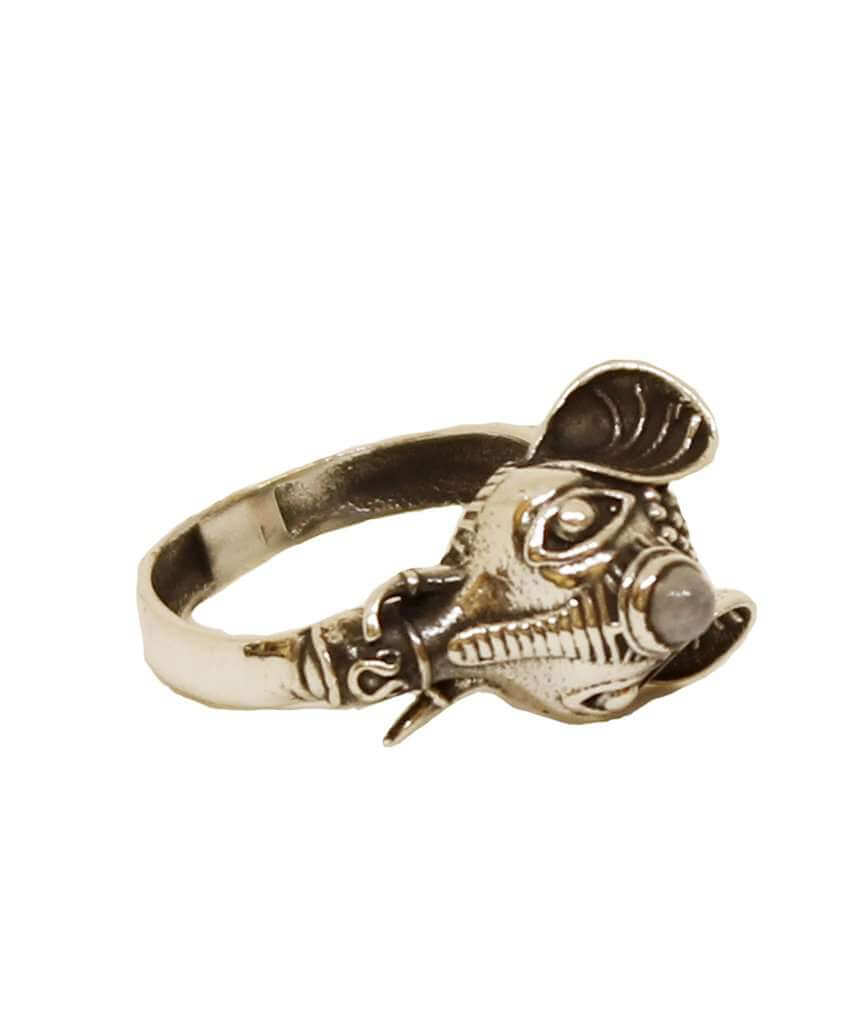 Silver & White Elephant Ring with Semi Precious Stone