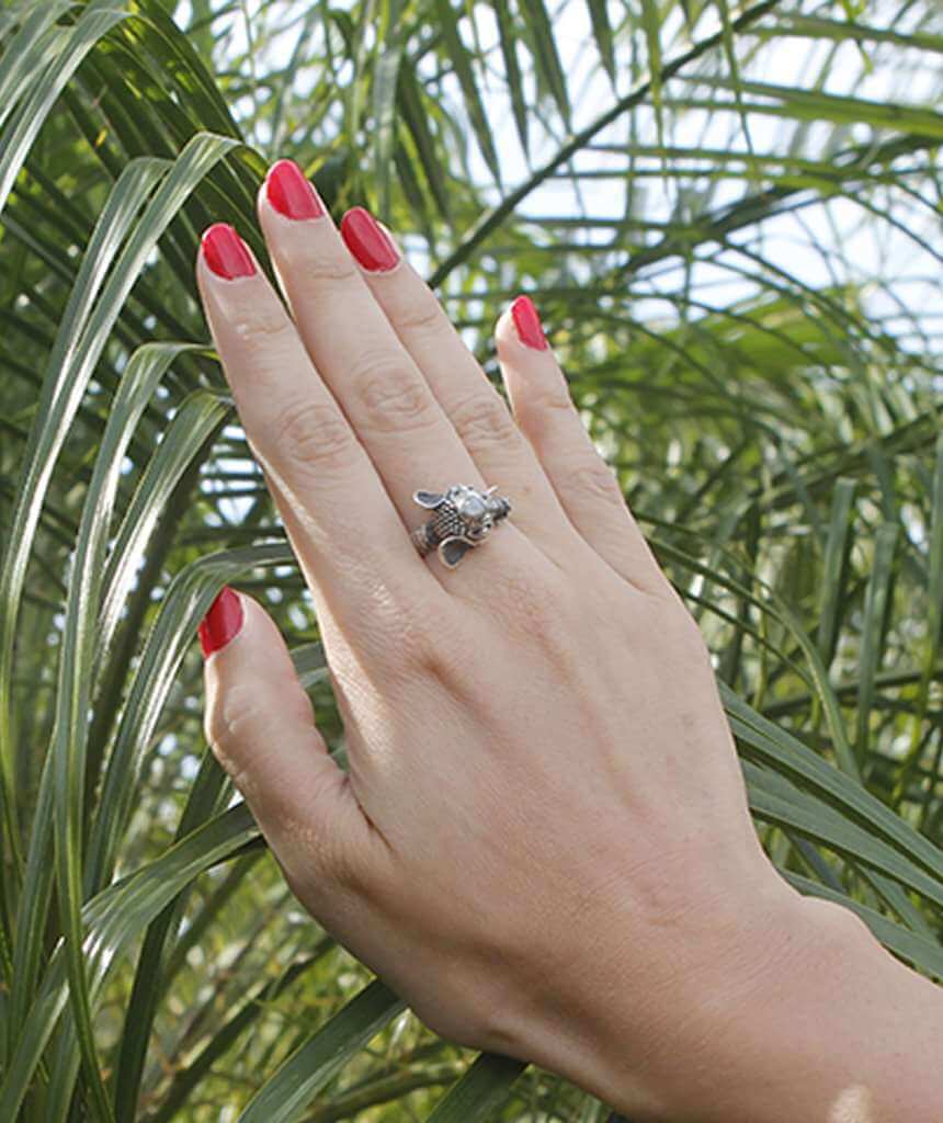 Silver & White Elephant Ring with Semi Precious Stone