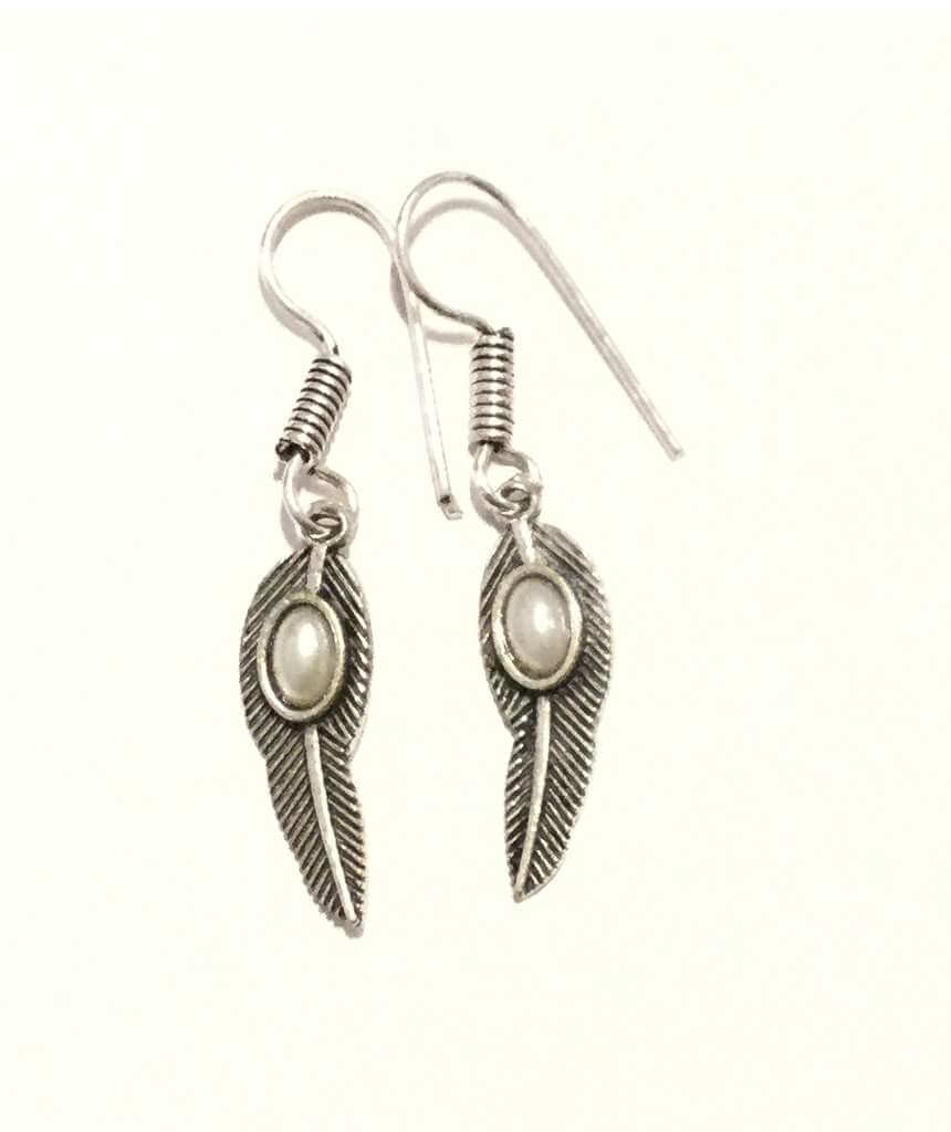 Silver White Leaf Dangling Earrings