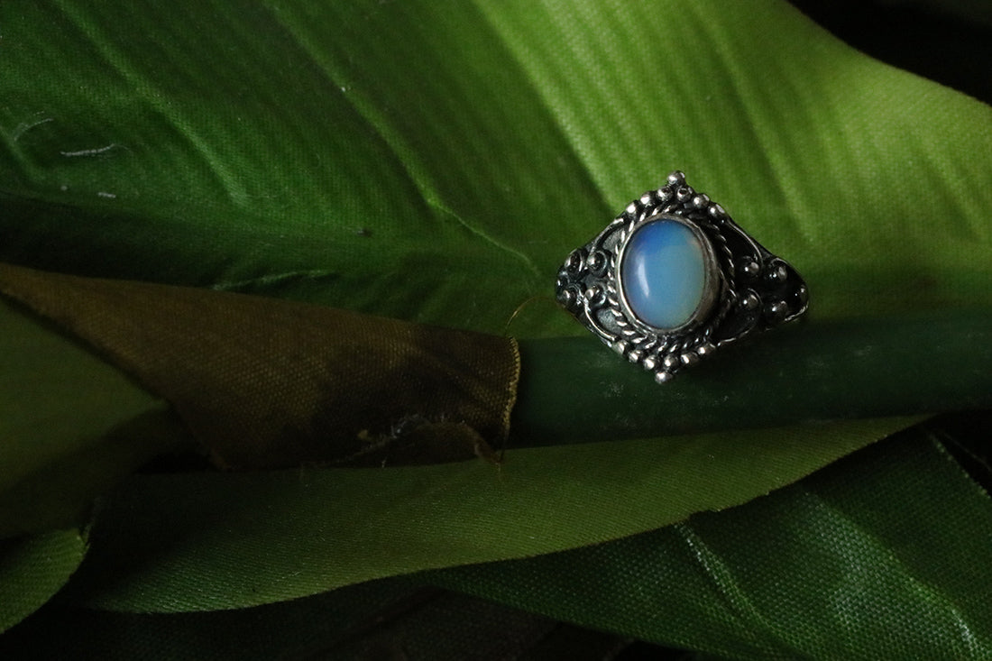 Sterling Silver Oval Silver Ring with Stone