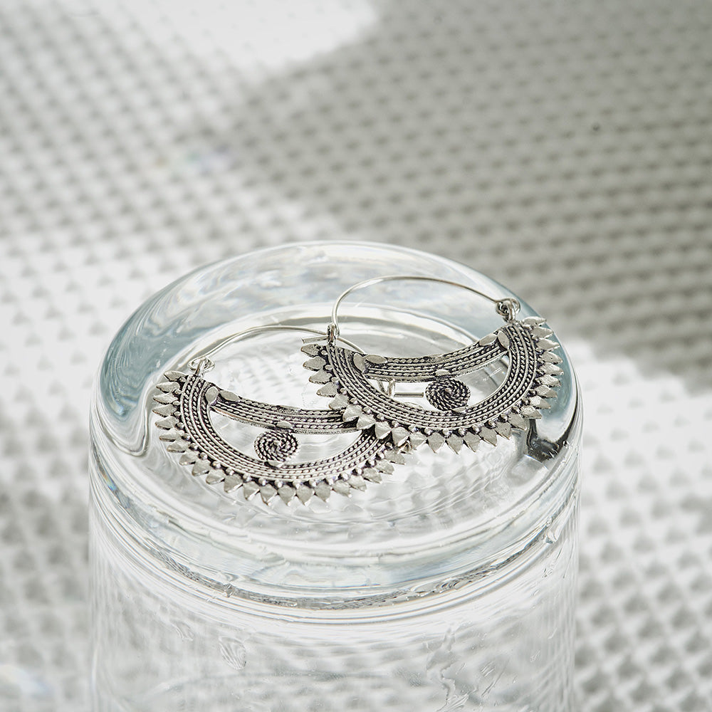 Silver Boat Statement Earrings