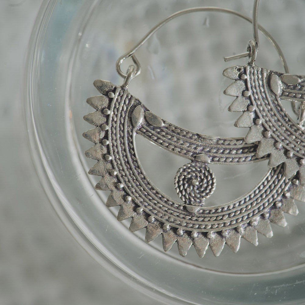 Silver Boat Statement Earrings