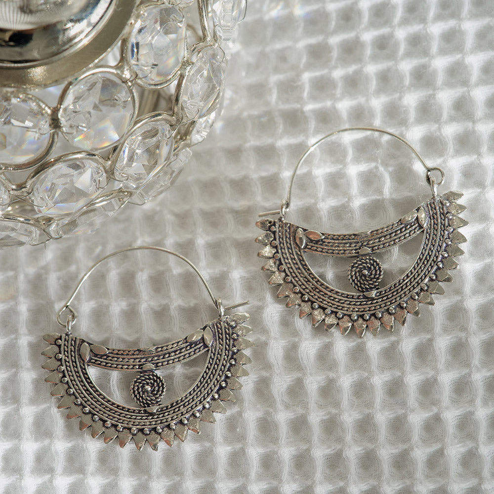 Silver Boat Statement Earrings