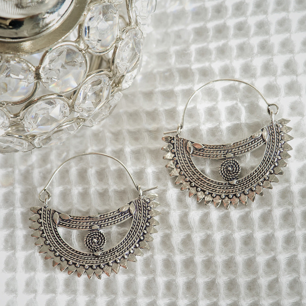 Silver Boat Statement Earrings