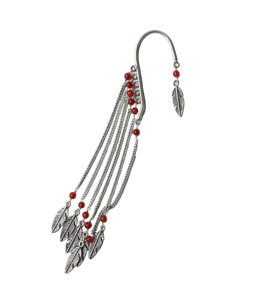 Silver Boho Earcuff Feathers with Beads